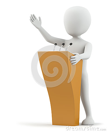 3d Small Person Speaks At The Podium  3d Image  On A White Background