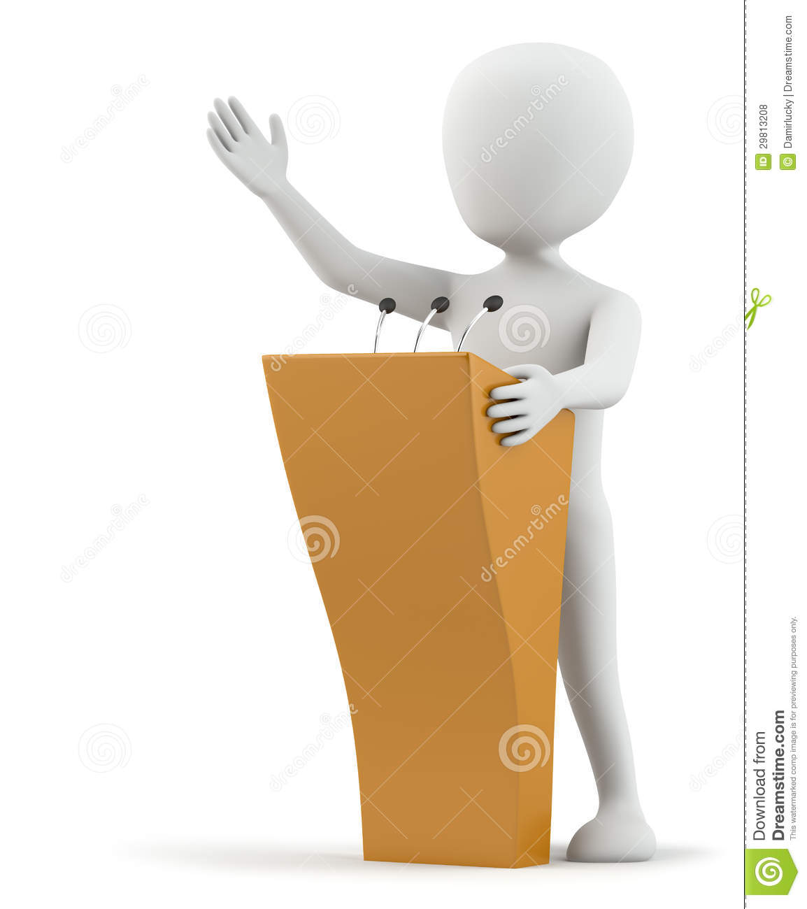 3d Small Person Speaks At The Podium  3d Image  On A White Background