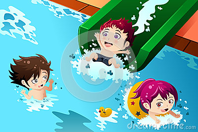 Kids Having Fun In The Swimming Pool Stock Vector   Image  42871040