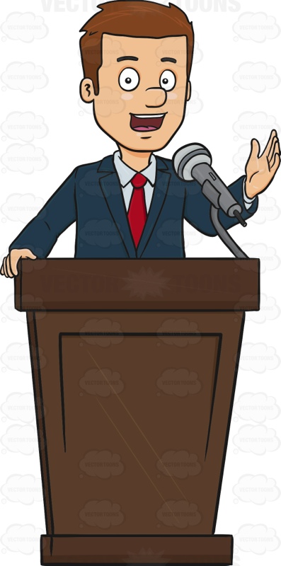 Man In A Suit Standing Behind A Podium Giving A Speech   Vector
