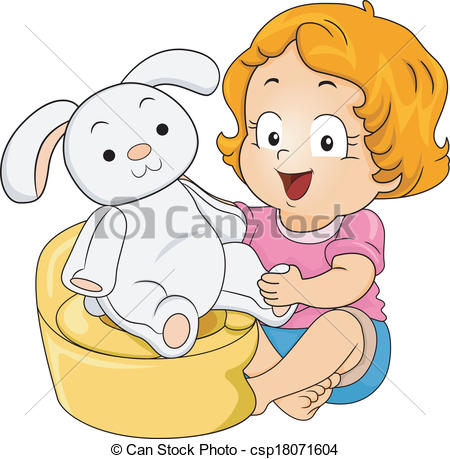 Vector Clipart Of Bunny Potty Training   Illustration Of A Little Girl