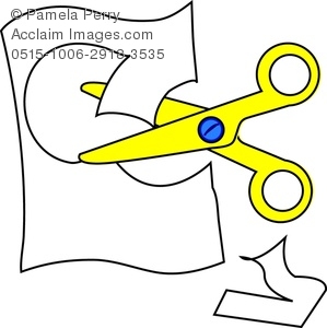 Clip Art Image Of A Pair Of Child S Safety Scissors Cutting Paper