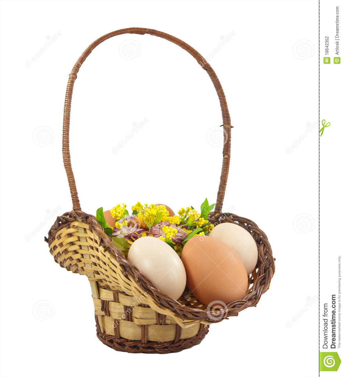Easter Eggs In Brown Basket Stock Photography   Image  18642352