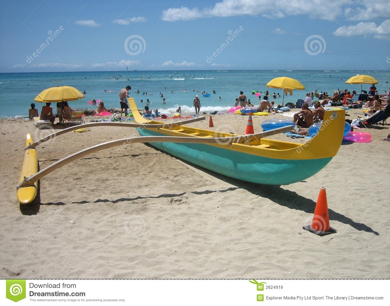 Hawaiian Canoe On Waikiki Beach Is A Recreational Rental For Beach