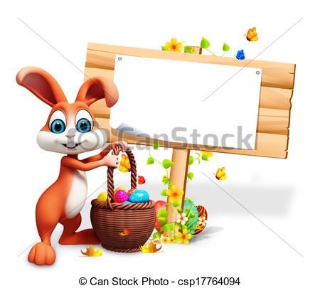 Illustration Of Easter Bunny With Sign   Brown Bunny With Eggs Basket
