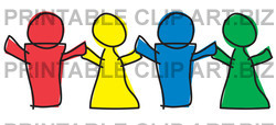 Yellow Blue And Green Paper Dolls Or Children Holding Hands Clipart