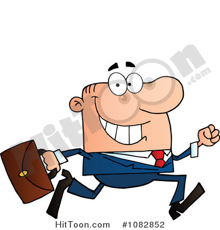 Clipart Caucasian Businessman On The Run With His Briefcase   Royalty