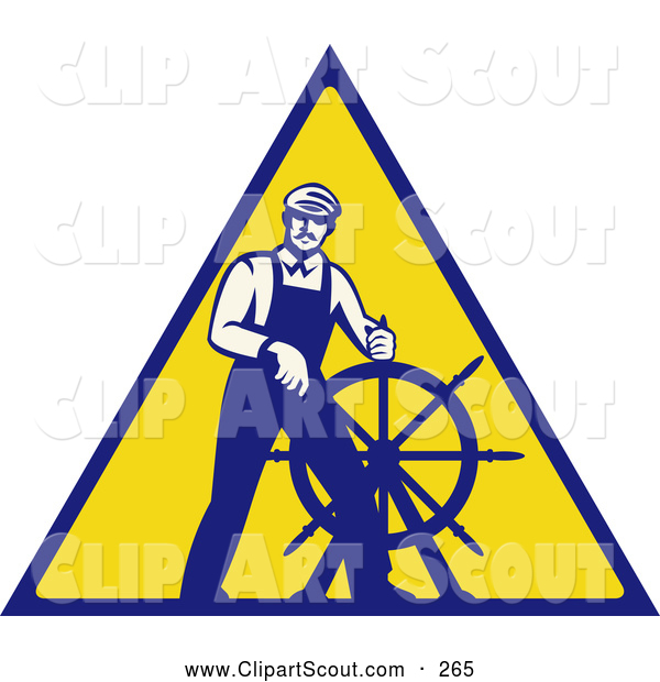 Clipart Of An Old Fashioned Captain Steering A Helm On A Yellow Sign
