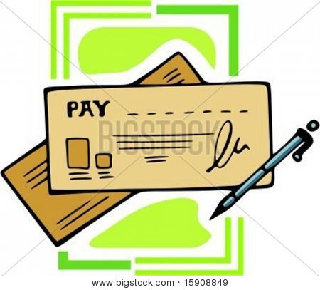 Pay Check Cheque With Pen Vector Illustration