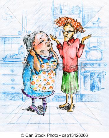 Stock Illustration Of Old Women   Two Old Women Talking In