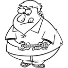 Cartoon Fat Man Playing Ukulele  Black And White Line Art
