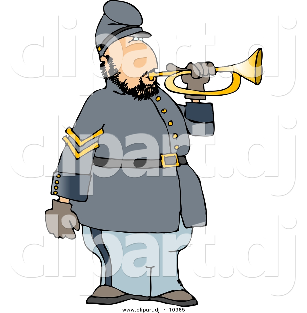 Clipart Of A Cartoon American Civil War Soldier Playing Bugle Horn By