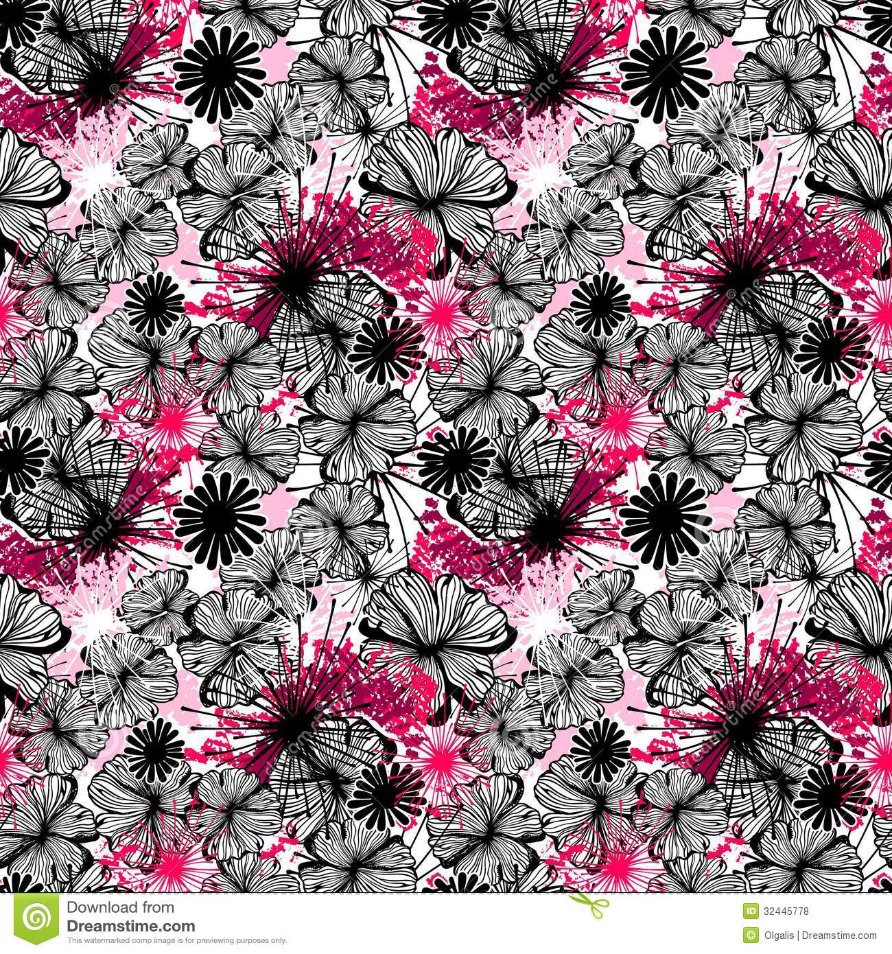 Doodle Seamless Flower Ink Pattern Royalty Free Stock Photos   Image