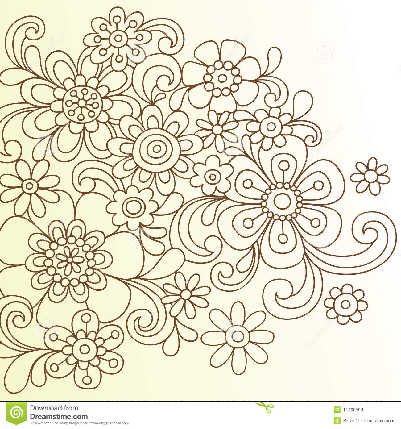 Hand Drawn Henna Doodle Flowers Vector Illustration