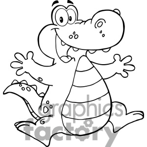 102534 Cartoon Clipart Happy Aligator Or Crocodile Jumping Clipart