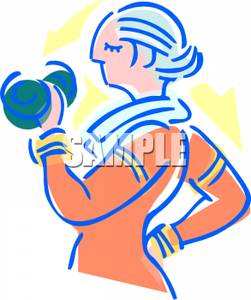 An Elderly Woman Lifting Weights Clipart Image