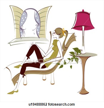 Clip Art Of Side Profile Of A Woman Sitting On A Reclining Chair