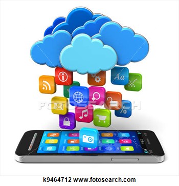 Cloud Computing And Mobility Concept  Touchscreen Smartphone And Blue    