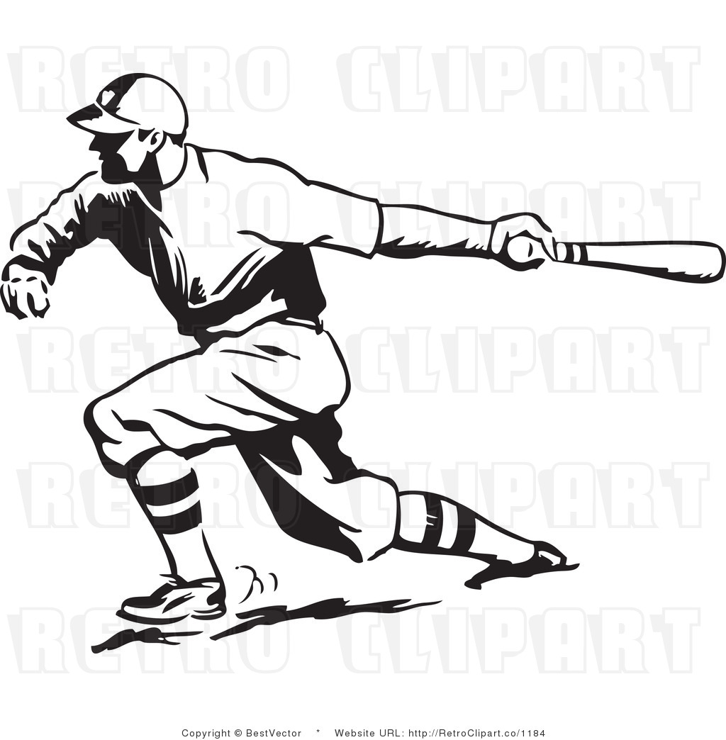     White Retro Vector Clip Art Of A Baseball Player By Bestvector    1184