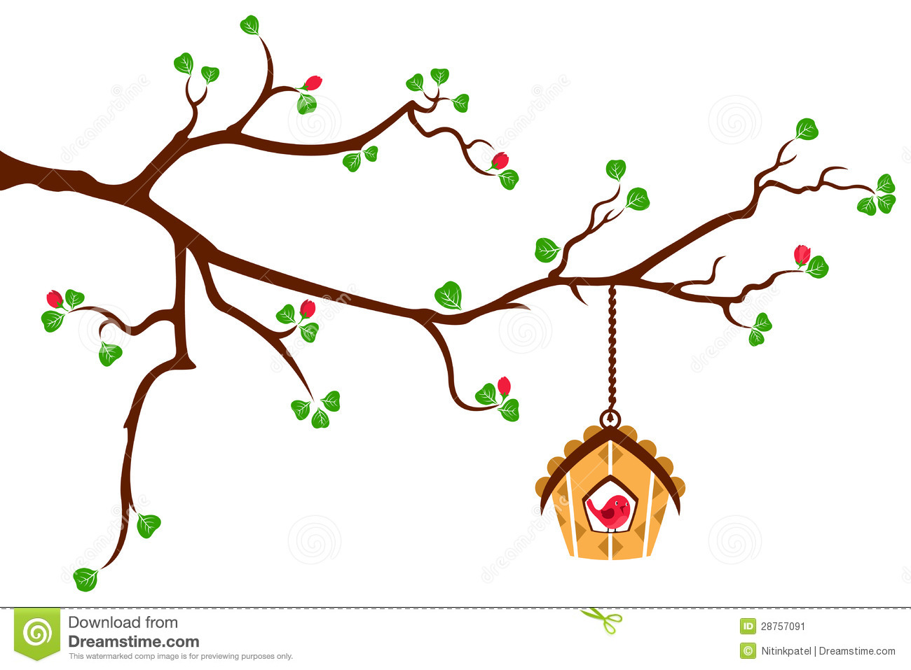 Bird House Clip Art Tree Branch With Hut Style Bird House Stock Image