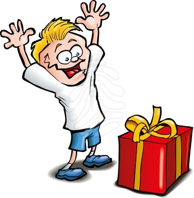 Clipart Cartoon Of Excited Kid Receiving A Gift Isolated Clipart