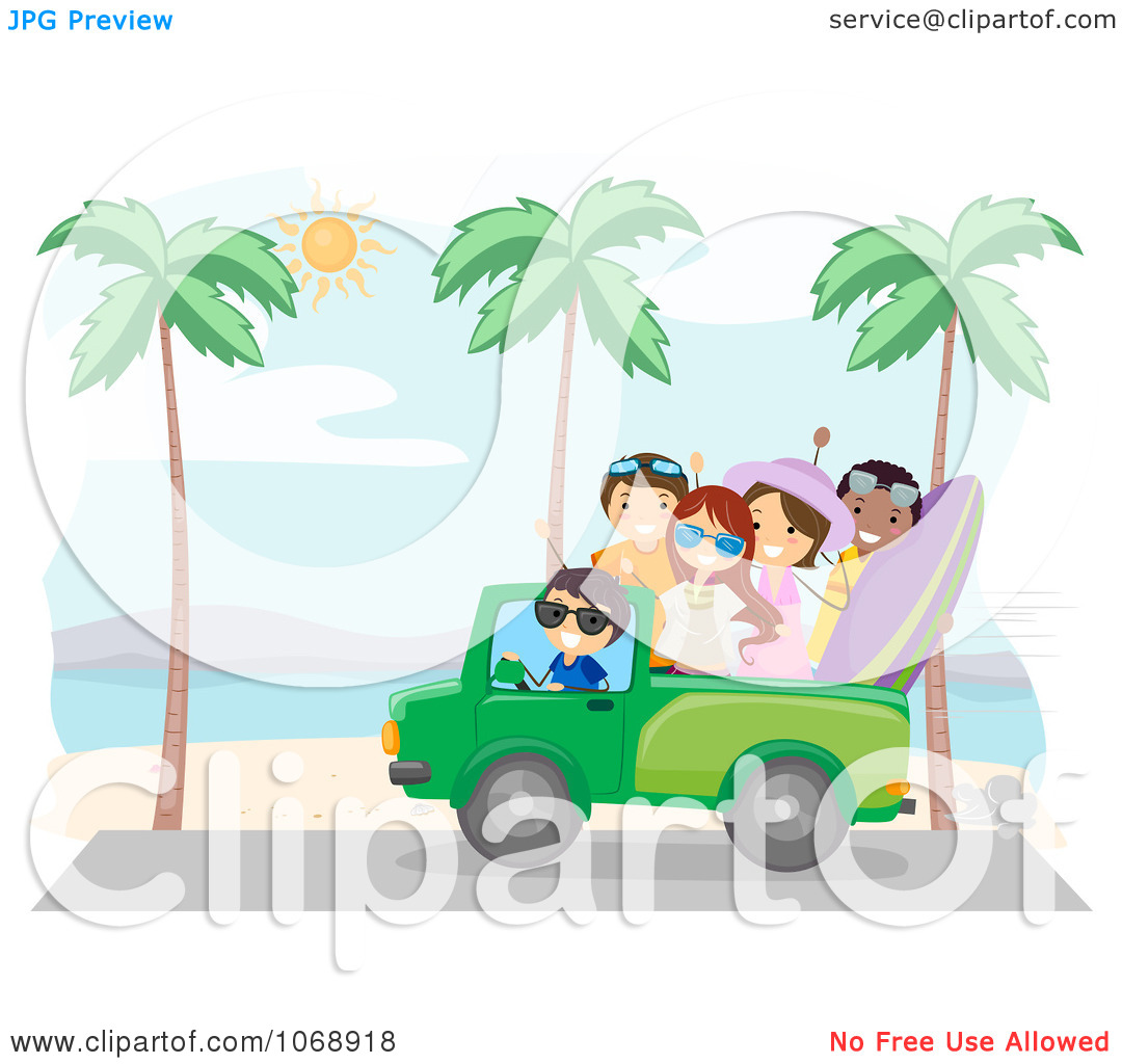 Clipart Summer Friends Driving On A Beach   Royalty Free Vector
