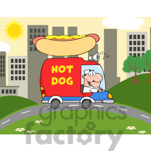 Royalty Free Rf Clipart Illustration Happy Hot Dog Vendor Driving