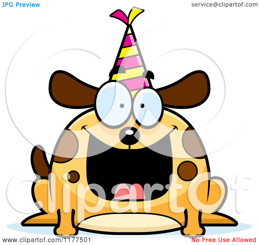Happy Birthday Dog Wearing A Party Hat   Royalty Free Vector Clipart