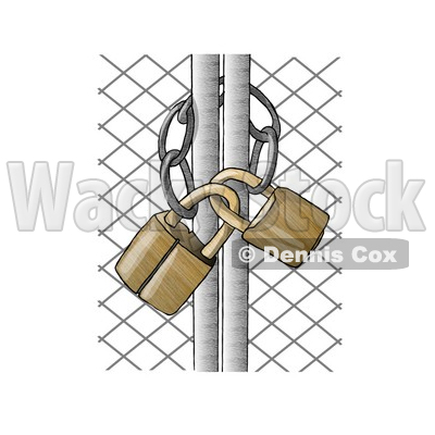 Padlocked Chain Link Fence Gate Clipart Picture   Djart  6228