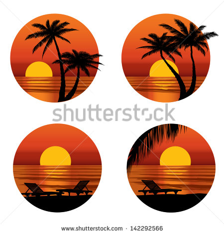 Sunset View At Resort  Relaxing In The Evening On Beach With Palm Tree