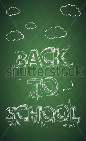 Back To School Green Chalkboard Clouds And Text Illustration  Vector