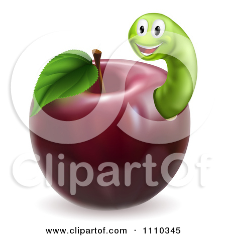 Clipart Happy Green Worm In A Red Apple   Royalty Free Vector    