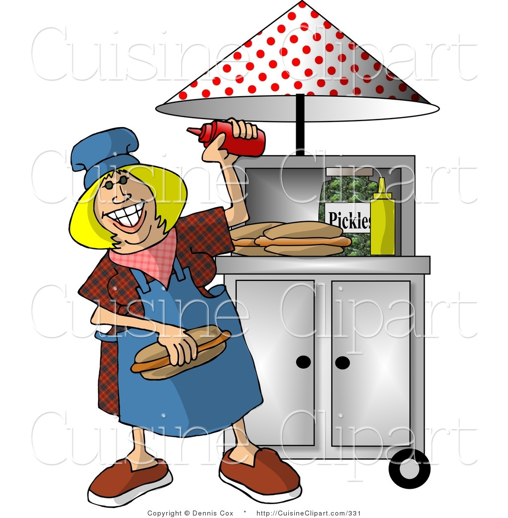Clipart Of A Happy Lady Working At A Portable Roadside Fast Food