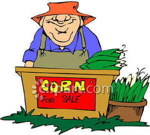 Man At A Stand Selling Corn   Royalty Free Clipart Picture