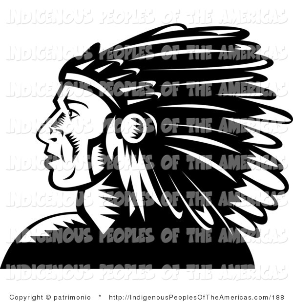Clipart Of A Black And White Native American Indian Chief Profile By