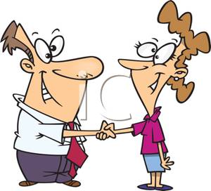 Man And Woman Shaking Hands In Agreement   Royalty Free Clipart