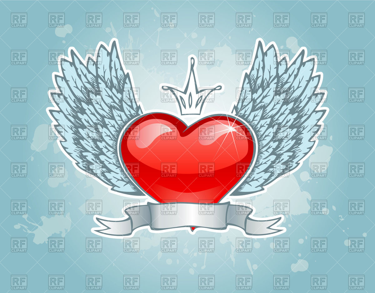 St  Valentine S Day Emblem   Tattoo Styled Winged Heart With Crown And