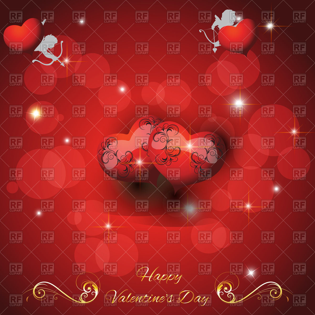 St  Valentine S Day Festive Background With Hearts And Cupids 55266