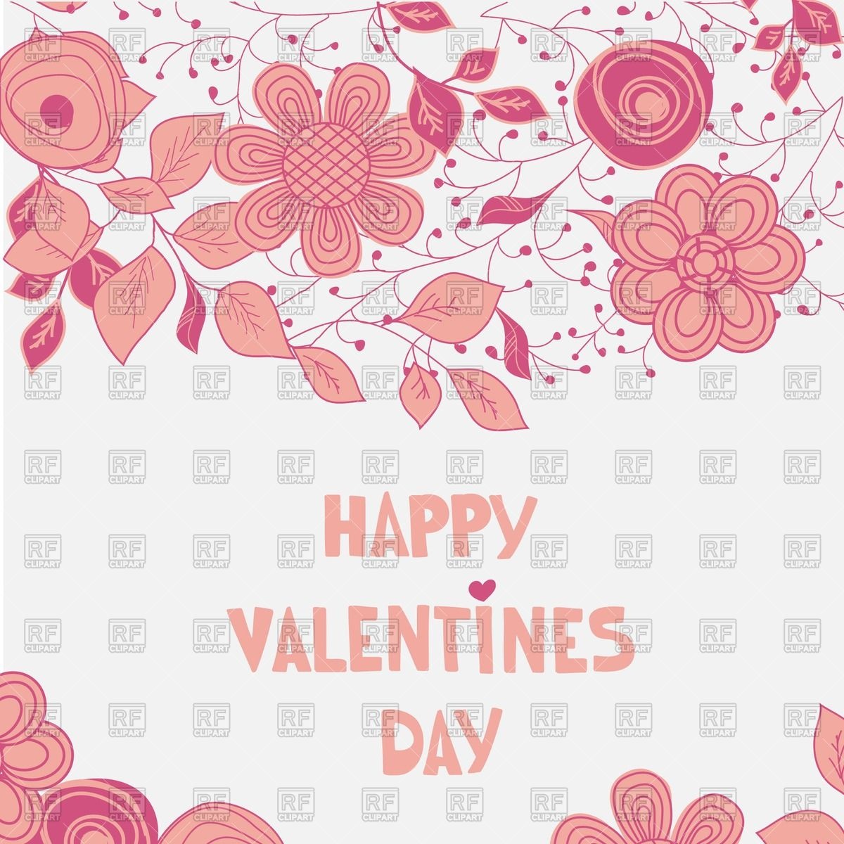 St  Valentine S Day Greeting Card   Hand Drawn Pink Flowers 53407