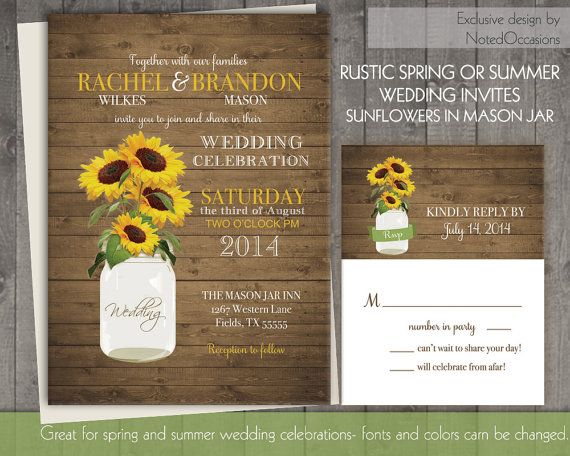 Above Mason Jar Sunflowers Wedding Invitations  These Are Great For