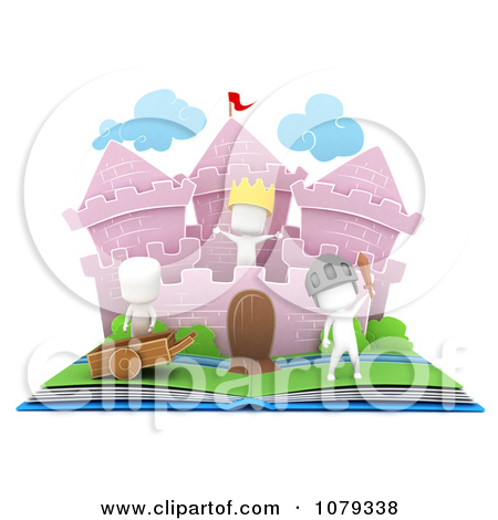 Clipart 3d Ivory Kids In A Pop Up Castle Story Book   Royalty Free Cgi