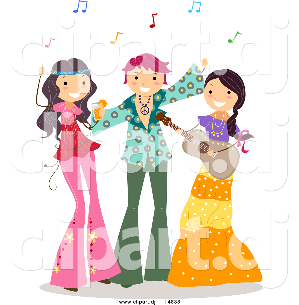 Larger Preview  Cartoon Vector Clipart Of Happy Teens At A Hippie