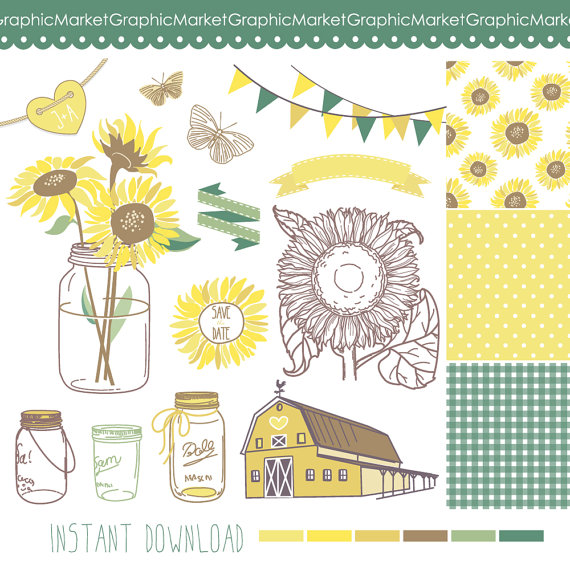 Sunflowers Mason Jars And Digital Papers Clip By Graphicmarket