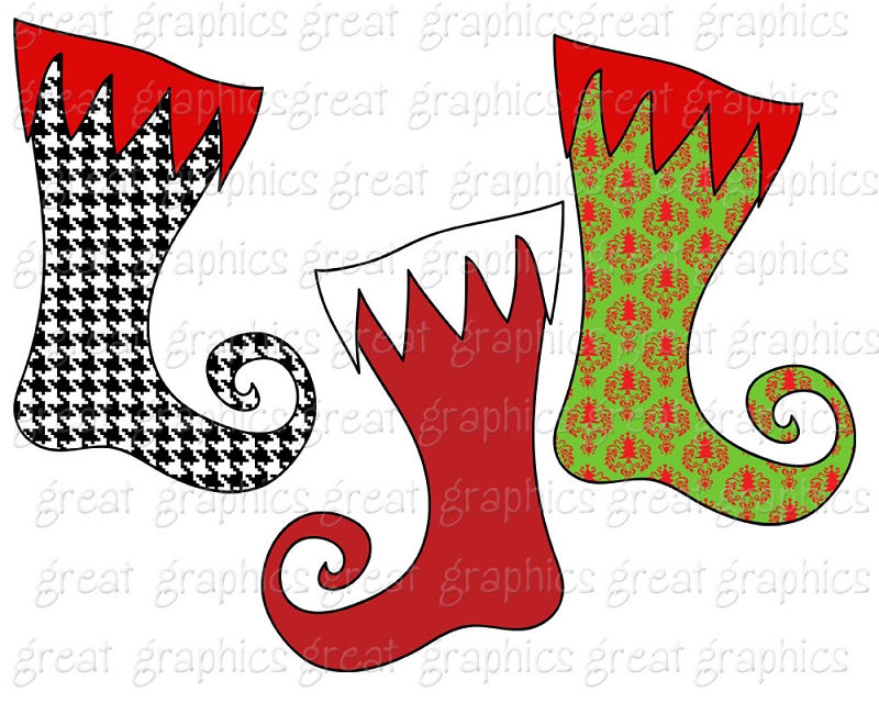 Clip Art Christmas Digital Printable Christmas Curly Stocking Clip Art