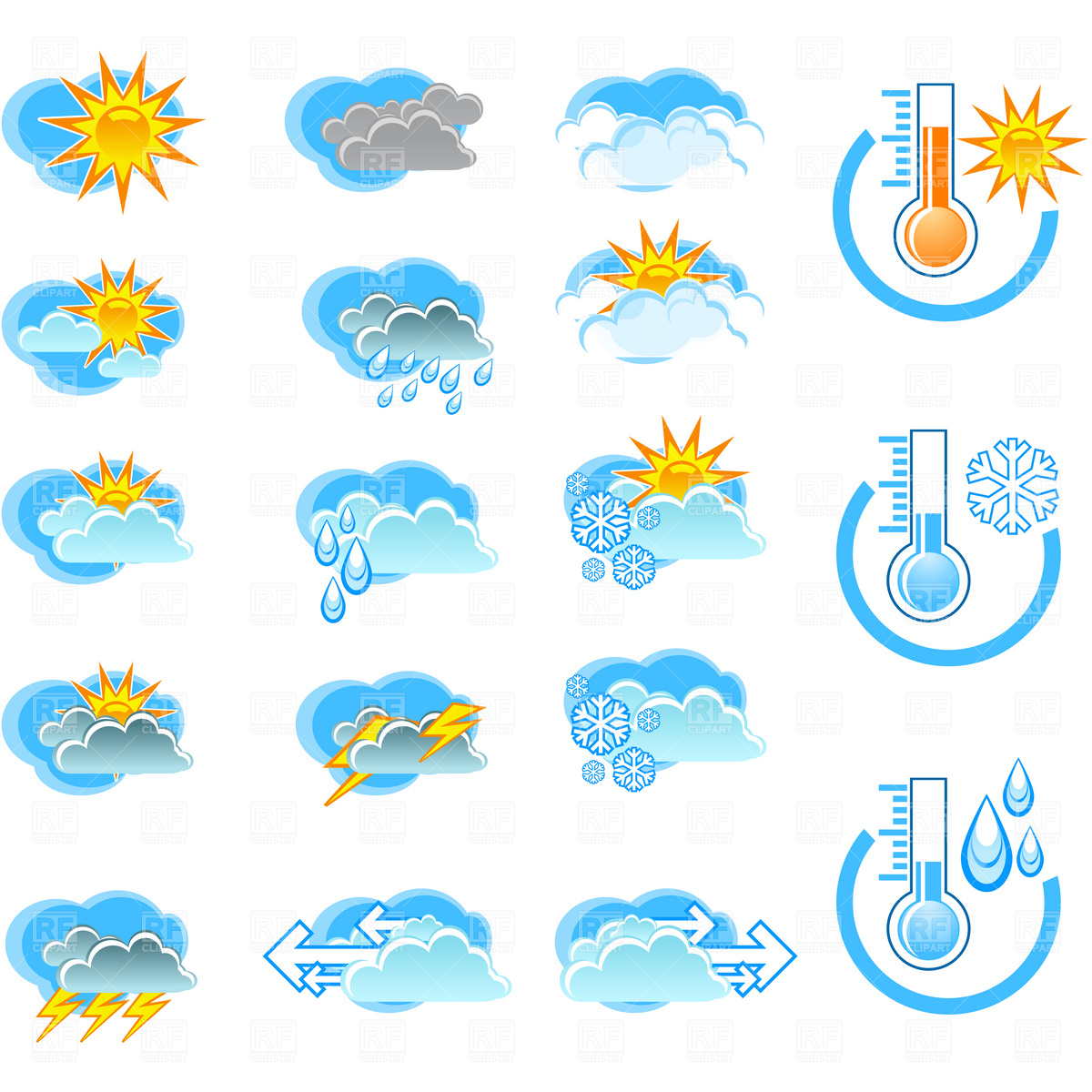 Weather Forecast Icons And Thermometers 4589 Download Royalty Free