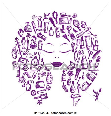 Clip Art   Cosmetic Concept Female Accessories On Woman Head For Your