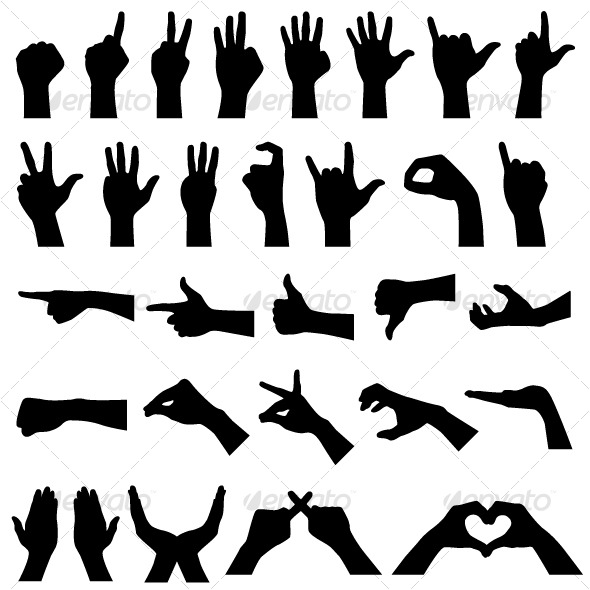 Hand Sign Gesture Silhouettes In Vector   People Characters