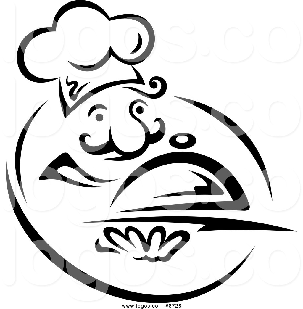 Black And White Chef With A Cloche Logo Black And White Chef Holding A