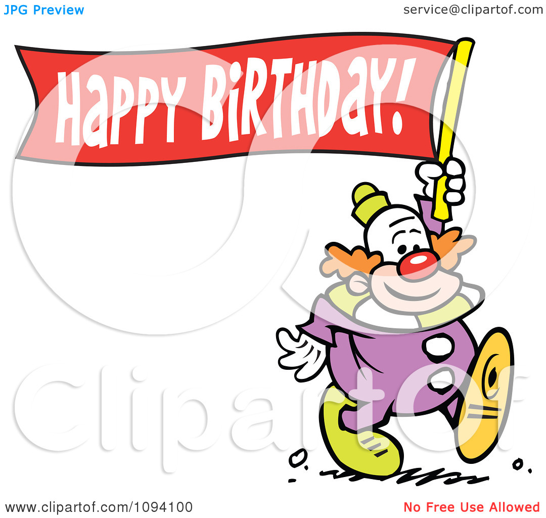 Happy Birthday Banner Clipart Clipart Clown Carrying A Happy Birthday
