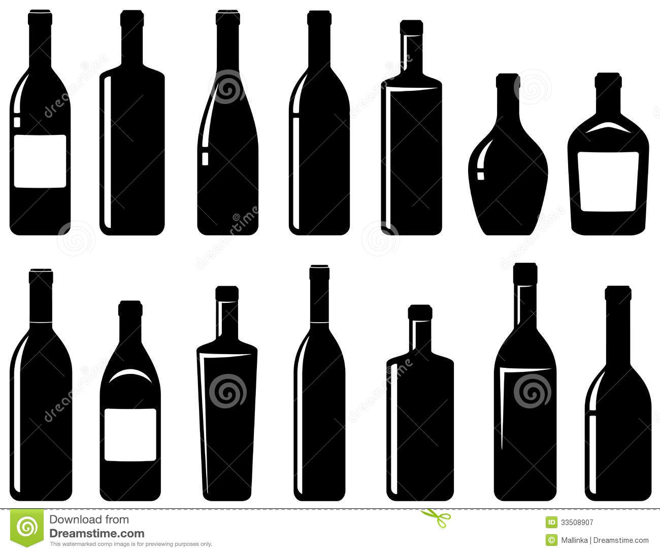 Alcohol Bottle Clip Art Set Of Glossy Wine Bottles